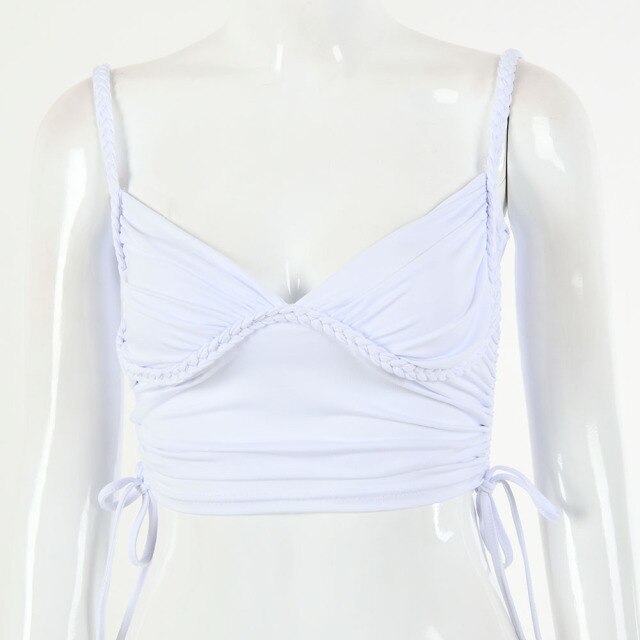 2021 Hot Selling Women's Summer New Personality Drawstring Fold Sling Short Tank Upper Outer Garment Sleeveless Tops