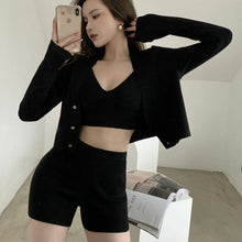 Load image into Gallery viewer, 2021 Korean Fashion Summer 3 Piece Set Casual Knitted Women Elegant Long Sleeve Cardigan + Sling V-Neck Vest + Shorts Outfits