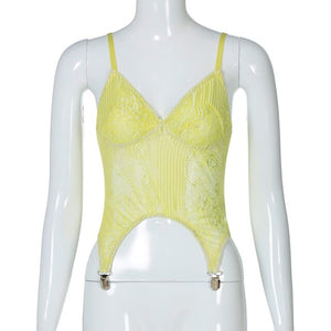 2021 Lace Patchwork Women Strap Crop Top Camis V Neck Patchwork Irregular See Through Sheer Bodycon Sexy 2021 Summer Clothes