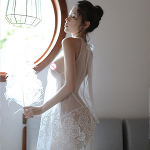 2021 Lingerie Women's Lace Open Back Sexy Nightdress Set New Clothes Female Sexy Outfit Lingerie Porno Sex Adult SexualLingerie