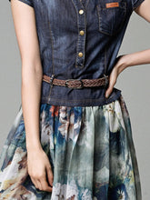 Load image into Gallery viewer, 2021 NEW Plus Size Women Summer V Neck Dress High Waist Button Short Sleeve Dresses Casual Floral Long Denim Dress with Belt
