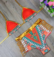 Load image into Gallery viewer, 2021 New African Print Two-Pieces Bath Suits Bikini Set Sexy Geometric Swimwear Swimsuit Gold High Waist Swimming Suit