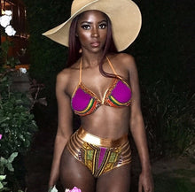 Load image into Gallery viewer, 2021 New African Print Two-Pieces Bath Suits Bikini Set Sexy Geometric Swimwear Swimsuit Gold High Waist Swimming Suit
