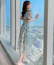 Load image into Gallery viewer, 2021 New Arrival Summer Retro Peter Pan Collar Flower Print Short Sleeve Women Chiffon A-line Dress Vestidos Female
