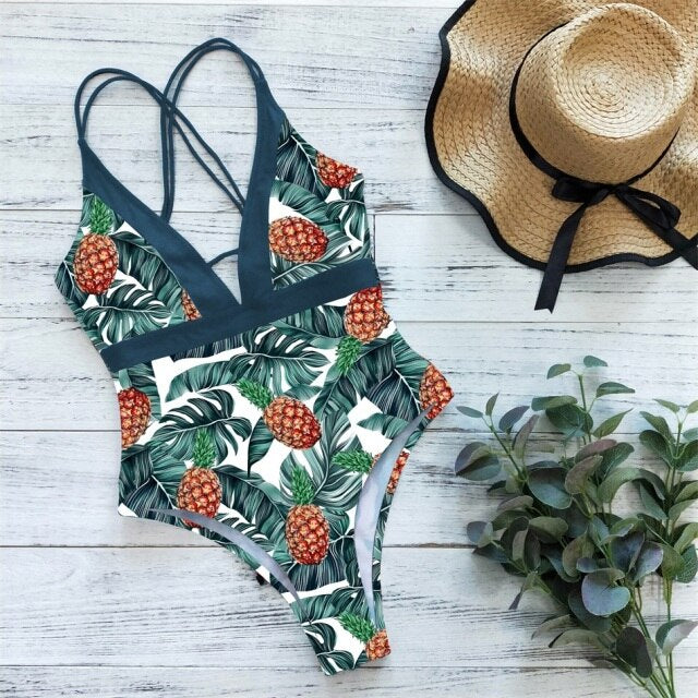 2021 New Arrival Swimsuit Women One Piece Swimwear Floral Printed Monokini Cut Out Bathing Suit Bodysuit Beach Wear Flower