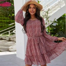 Load image into Gallery viewer, 2021 New Autumn O-neck Dress Women Printing Long-Sleeve Casual Loose Dot Plue Size Dress Elegant Lace Up Party Mini Dresses