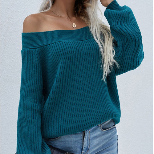 2021 New Autumn Oversized White Sweater Women Slash Neck Knitted Winter Sweaters Casual Knitwear Pullovers Jumper Pull Femme