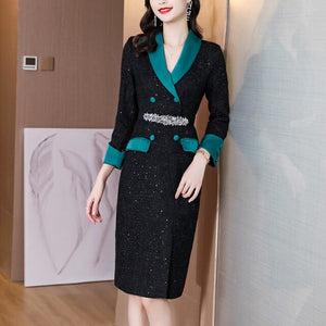 2021 New Autumn Winter High-End Women's Dress Fashion French Long Sleeved Ladies Temperament Retro Vestidos