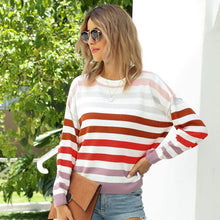 Load image into Gallery viewer, 2021 New Autumn Winter Knitted Striped Pullovers Sweater Women O-neck Sweet Color Matching Sweater Top