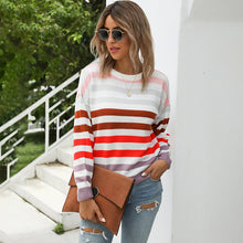 Load image into Gallery viewer, 2021 New Autumn Winter Knitted Striped Pullovers Sweater Women O-neck Sweet Color Matching Sweater Top