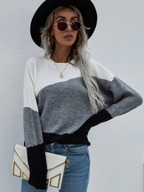 2021 New Autumn Winter Long Sleeve Striped Sweater Pullovers Women Loose Oversized O-Neck Knitted Warm Sweaters Jumper Mujer