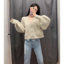 Load image into Gallery viewer, 2021 New Autumn Winter Women Knit Cardigan Rhinestone Buttons Long Sleeves V-Neck Loose Sweater Women Casual Fashion Chic Tops