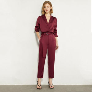 2021 New Autumn Woman Fashion Business Set Office Ladies Suits Women Slim Lapel Loose Chiffon Blouse Long Pants Two Piece Suits