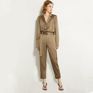 2021 New Autumn Woman Fashion Business Set Office Ladies Suits Women Slim Lapel Loose Chiffon Blouse Long Pants Two Piece Suits