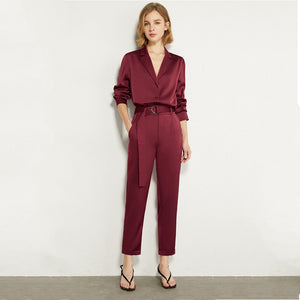 2021 New Autumn Woman Fashion Business Set Office Ladies Suits Women Slim Lapel Loose Chiffon Blouse Long Pants Two Piece Suits
