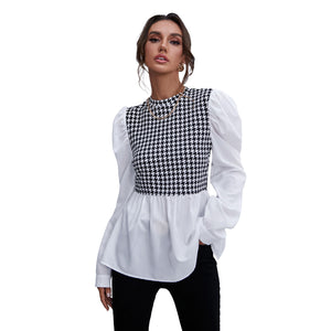 2021 New Autumn Women Long Sleeve Plaid Patchwork Shirts Feminina Lady Casual Fake Two Pices Blouse & Tops