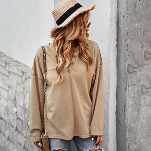 2021 New Autumn Women Solid Thin Sweaters Pullovers Casual Knitted Loose Sweater Women Lady Button V-Neck Pull Jumpers Shirt