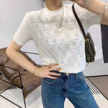 Load image into Gallery viewer, 2021 New Base Shirt Hollow Letter Round Neck Ice Silk Knitting Temperament Thin Top