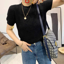 Load image into Gallery viewer, 2021 New Base Shirt Hollow Letter Round Neck Ice Silk Knitting Temperament Thin Top