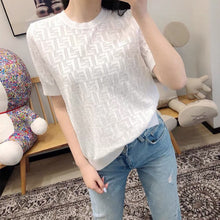 Load image into Gallery viewer, 2021 New Base Shirt Hollow Letter Round Neck Ice Silk Knitting Temperament Thin Top