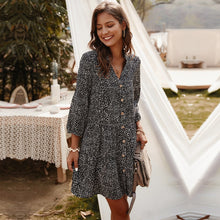 Load image into Gallery viewer, 2021 New Casual Summer Dress Women Single Breasted Dot Print Above Knee Mini V-neck Three Quarter Sleeve Dress