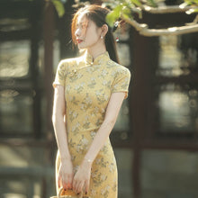 Load image into Gallery viewer, 2021 New Chinese Qipao Cheongsam Summer Young Style Improved Dress Yellow Daily Girl Retro Temperament New Evening Party Gown