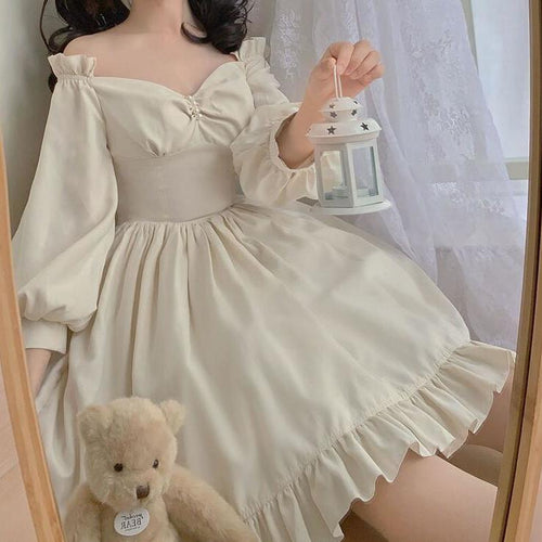 2021 New Cute Girl Elegant Self-cultivation Sweet Desire Retro French Temperament Ladies Solid Color Dress Princess Dress