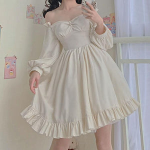 2021 New Cute Girl Elegant Self-cultivation Sweet Desire Retro French Temperament Ladies Solid Color Dress Princess Dress