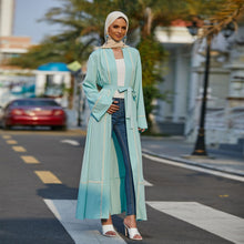 Load image into Gallery viewer, 2021 New Dubai Middle East Stitching Cardigan Female Robe Muslim Pure Color Temperament Casual Home Wear Without Turban