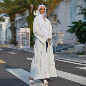 2021 New Dubai Middle East Stitching Cardigan Female Robe Muslim Pure Color Temperament Casual Home Wear Without Turban