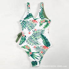 Load image into Gallery viewer, 2021 New European And American Sexy One-Piece Swimwear Printed Leaves Conservative Green Deep V Ladies  Bikinis Beachwear Surf