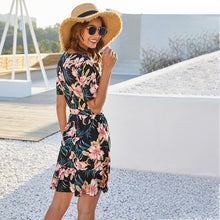 Load image into Gallery viewer, 2021 New Fashion Summer Floral Short Dress Women Casual V-neck Lace Up Print Mini Short Sleeve Print Ladies Dress