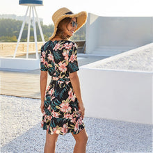Load image into Gallery viewer, 2021 New Fashion Summer Floral Short Dress Women Casual V-neck Lace Up Print Mini Short Sleeve Print Ladies Dress