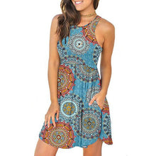 Load image into Gallery viewer, 2021 New  Floral Printed Dress Women Sleeveless O-Neck Prairie Chic Beach Dress Summer Casual Mini Boho Sundress Femme