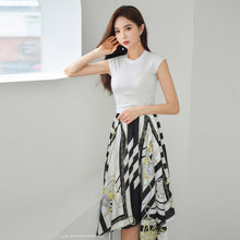 Load image into Gallery viewer, 2021 New Korean Style Women Summer Elegant Round Neck Slim Short Sleeve T Shirt Tops + High Waist Printed Skirt Two Piece Set