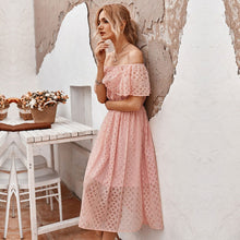 Load image into Gallery viewer, 2021 New Ladies Elegant Summer Lace Off The Shoulder Dress Women Casual Slash Neck Solid High Waist Mid-calf Dress