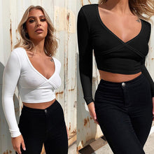 Load image into Gallery viewer, 2021 New Ladies Spring Summer Office Lady Full Sleeve V Neck Solid Blouses Women Elegant Fashion Short Midweight Pullover