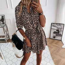 Load image into Gallery viewer, 2021 New Leopard Print Summer Dress Women Front Buttons Shirt Dress Simple Daily Casual Vestidos Ladies Vintage Pleated Dress