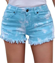 Load image into Gallery viewer, 2021 New Mid-waist Light-colored Washed Tie-dye Fashion Denim Shorts with Tassels Women Jeans  Vintage Streetwear