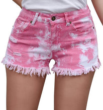 Load image into Gallery viewer, 2021 New Mid-waist Light-colored Washed Tie-dye Fashion Denim Shorts with Tassels Women Jeans  Vintage Streetwear
