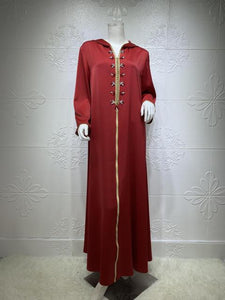2021 New Muslim Robe Diamond Ribbon Dress Abaya Dubai Islamic Women's Clothing Ethnic Hooded Turkish Dress Woman