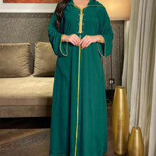 Load image into Gallery viewer, 2021 New Muslim Robe Diamond Ribbon Dress Abaya Dubai Islamic Women&#39;s Clothing Ethnic Hooded Turkish Dress Woman