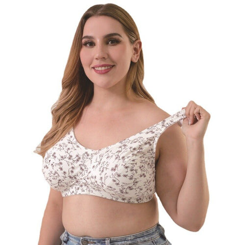 2021 New Oversized Cotton Wireless One Piece Big Bra Floral Wide Shoulder Belt Comfortable Underwear Ultra Thin Bra C D E F Cup