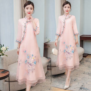 2021 New Plus size Chinese Style Hanfu Dress for Elegant Women  Embroidery Improved Cheongsam Traditional Robe Dress M-4XL