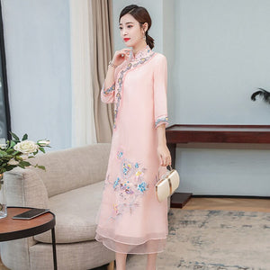 2021 New Plus size Chinese Style Hanfu Dress for Elegant Women  Embroidery Improved Cheongsam Traditional Robe Dress M-4XL