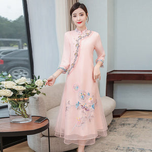 2021 New Plus size Chinese Style Hanfu Dress for Elegant Women  Embroidery Improved Cheongsam Traditional Robe Dress M-4XL