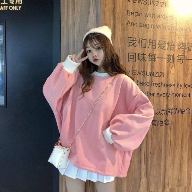 2021 New Primary School Girls Korean Style Loose Velvet Padded Thickened Cute Ins Internet Celebrity Same Style Sweatershirt
