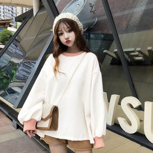 2021 New Primary School Girls Korean Style Loose Velvet Padded Thickened Cute Ins Internet Celebrity Same Style Sweatershirt