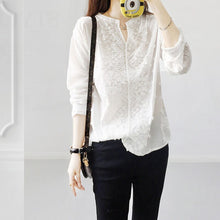 Load image into Gallery viewer, 2021 New Pure Cotton Long-sleeved Shirt Korean Style Temperament All-match V-neck Hollow Embroidered White Tops