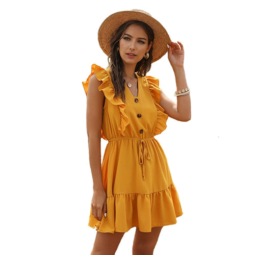 2021 New Retro Ruffled Bohemian Style V-Neck Dress